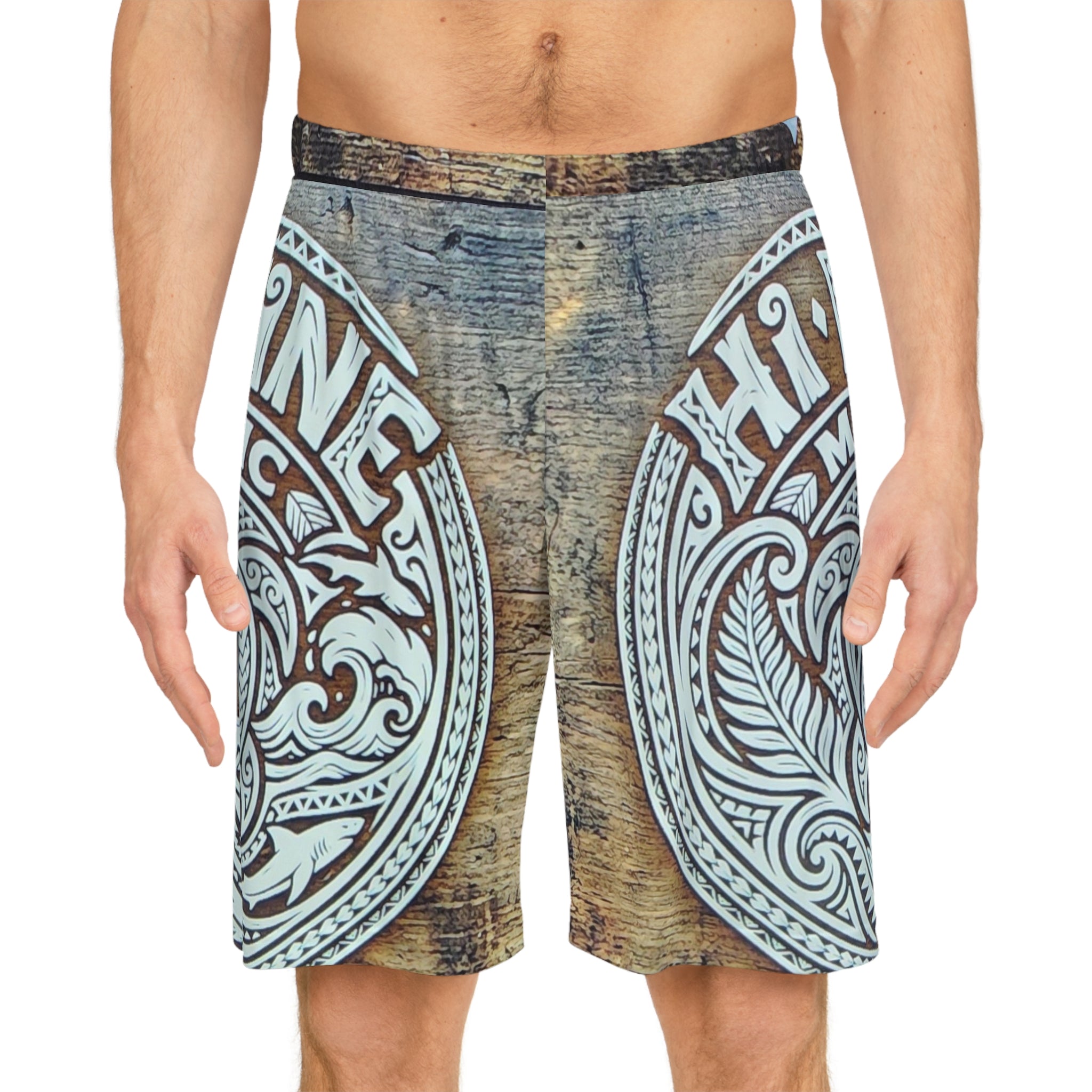 Album Cover Basketball Shorts — Vintage Wood Music Emblem AOP