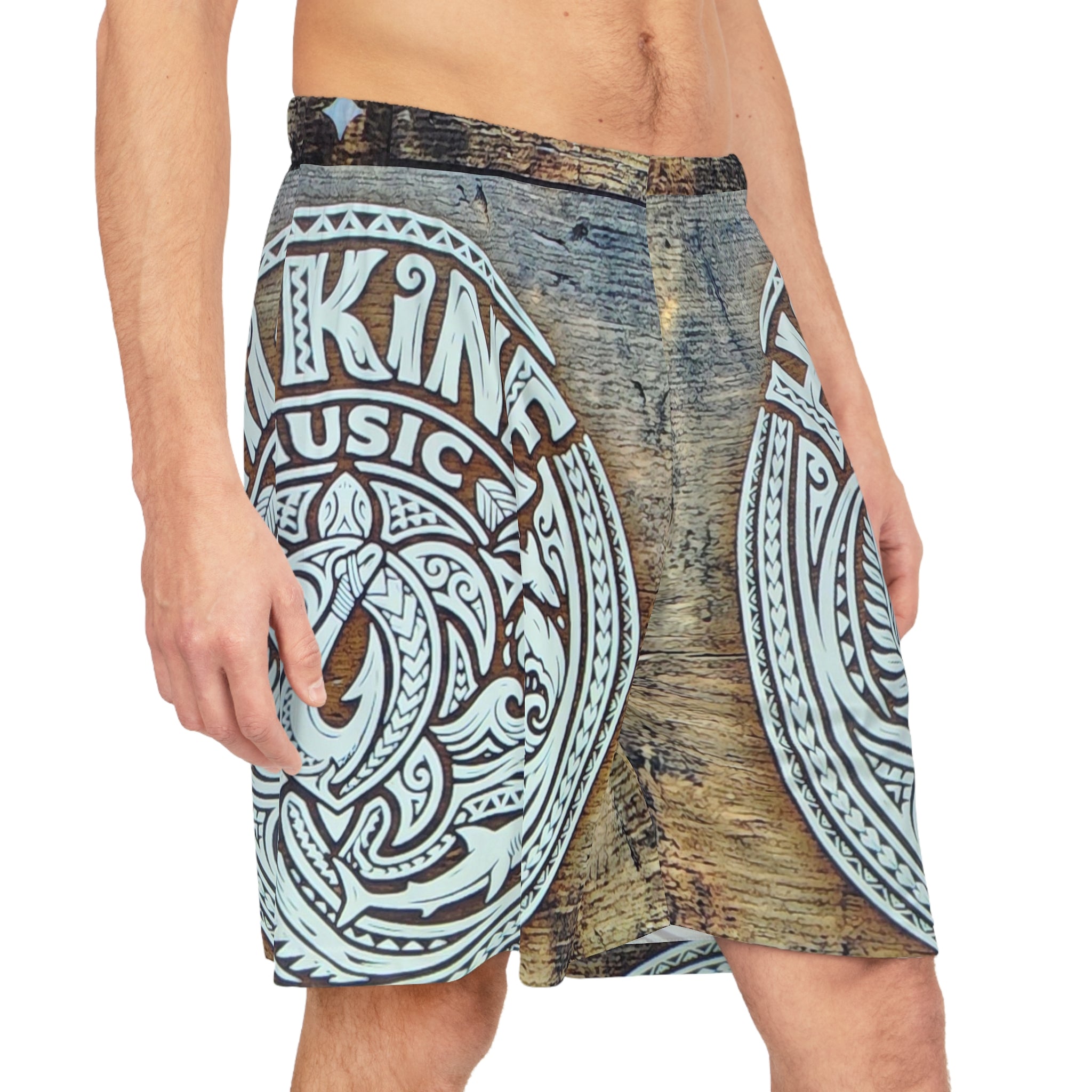 Album Cover Basketball Shorts — Vintage Wood Music Emblem AOP