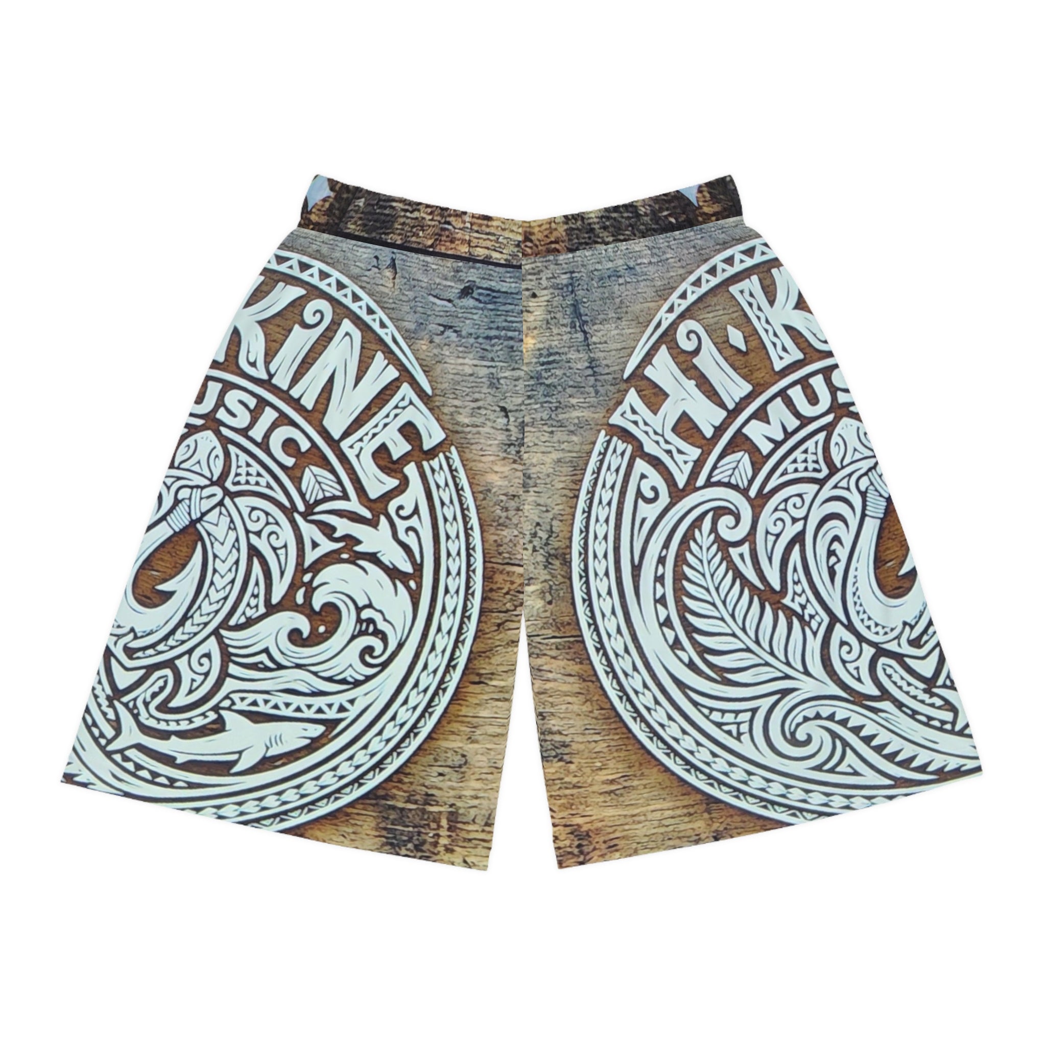 Album Cover Basketball Shorts — Vintage Wood Music Emblem AOP