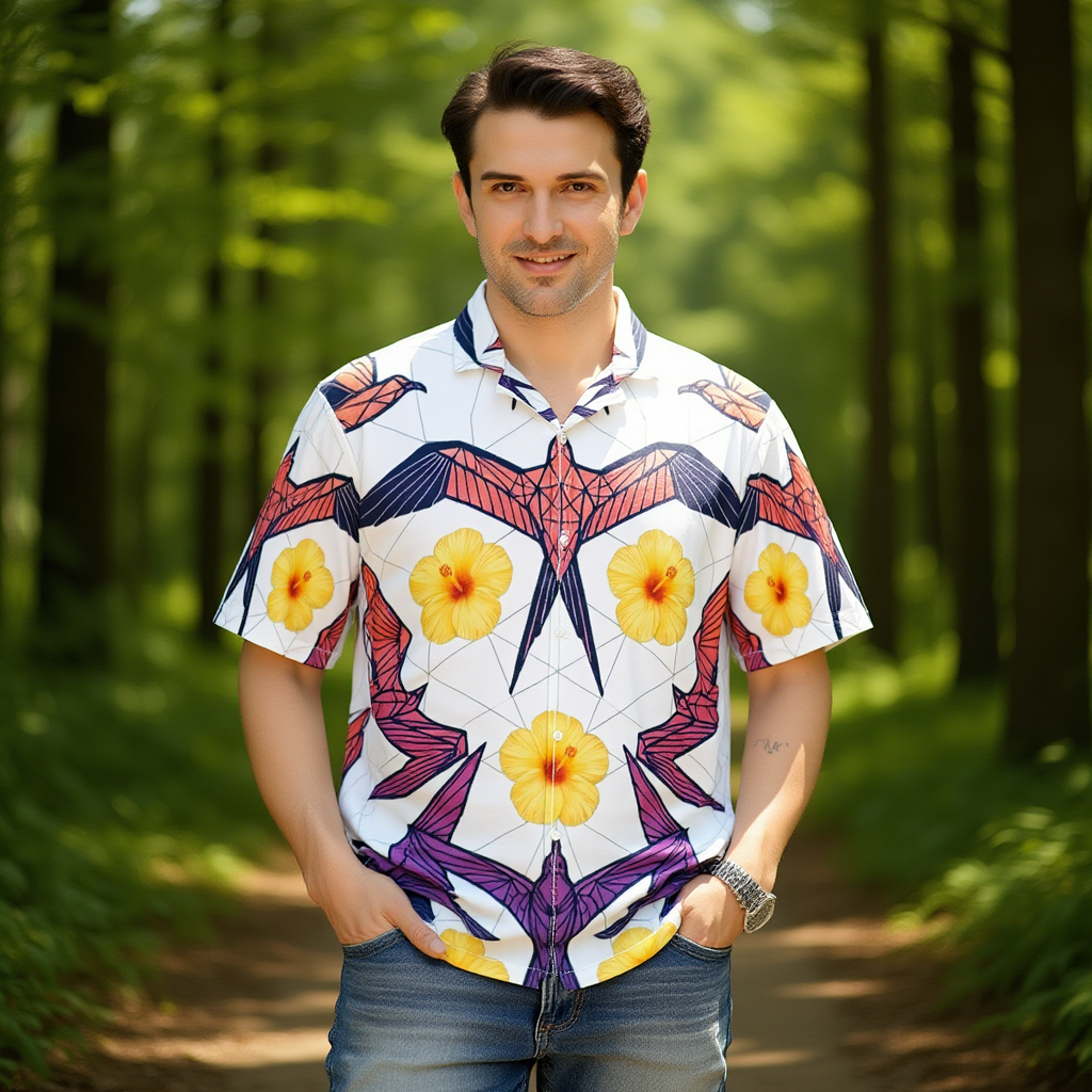 All-Over Print Men's Hawaiian Shirt With Button Closure