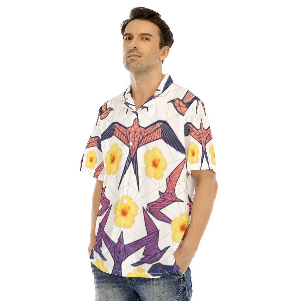 All-Over Print Men's Hawaiian Shirt With Button Closure
