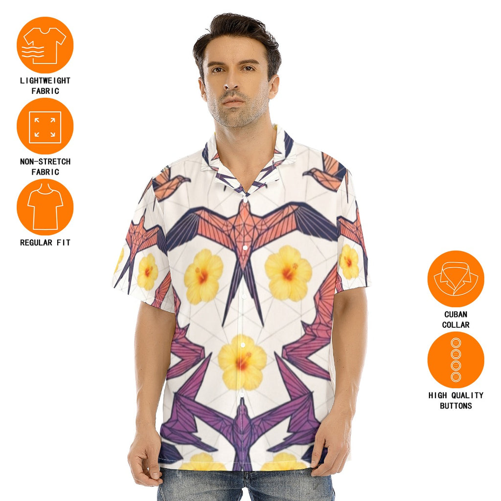 All-Over Print Men's Hawaiian Shirt With Button Closure