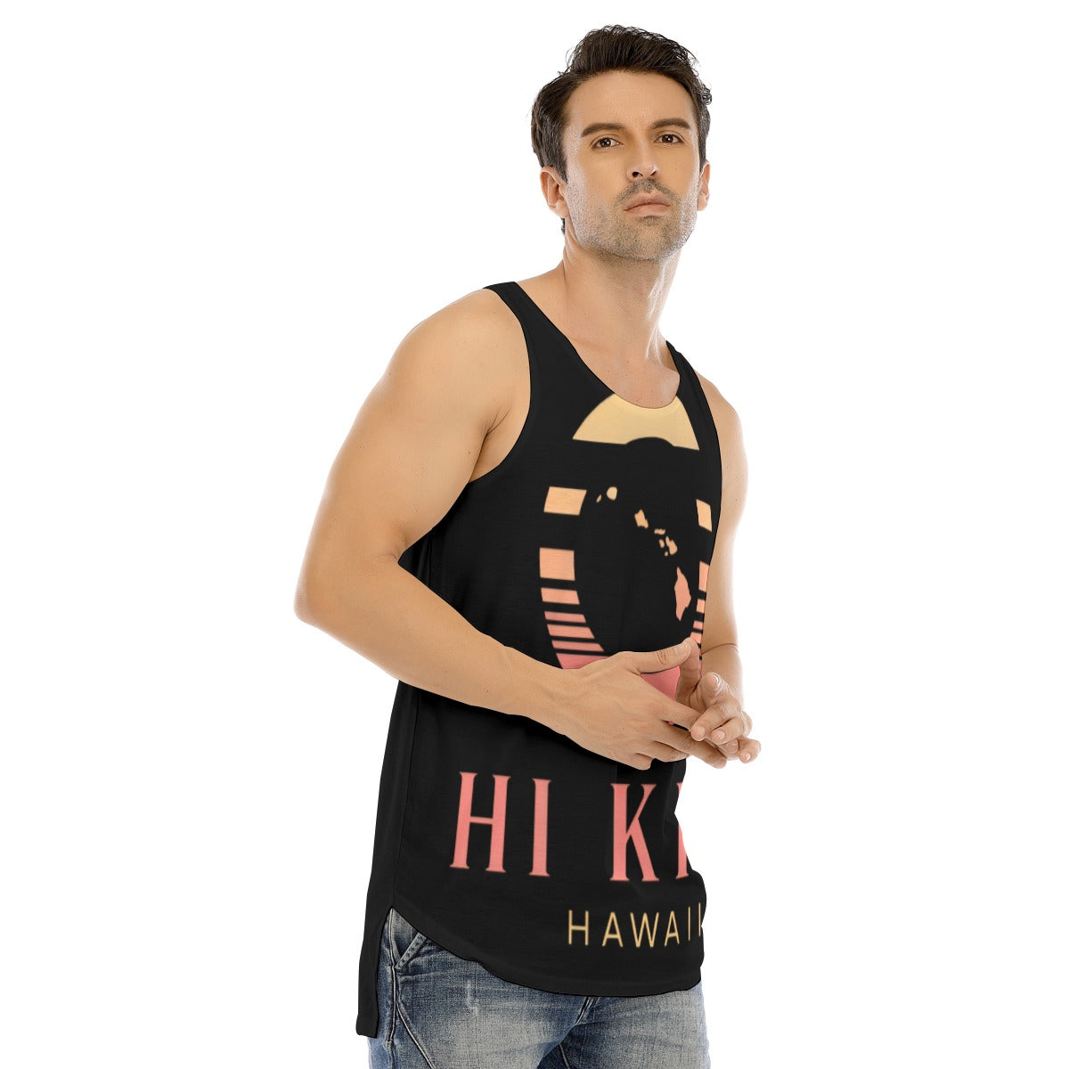 All-Over Print Men's Curved Hem Long Tank Top