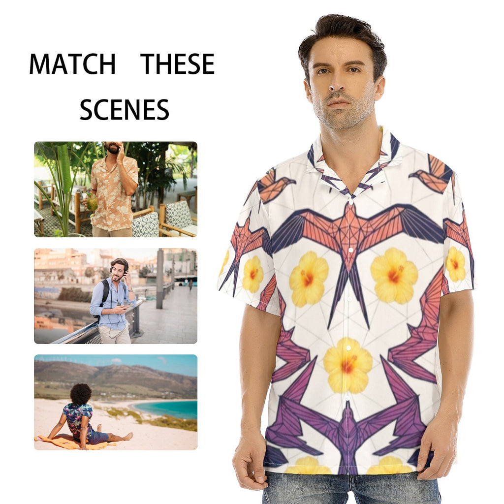 All-Over Print Men's Hawaiian Shirt With Button Closure