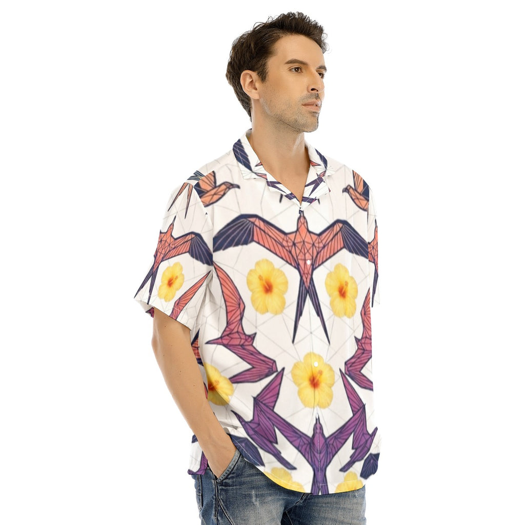 All-Over Print Men's Hawaiian Shirt With Button Closure