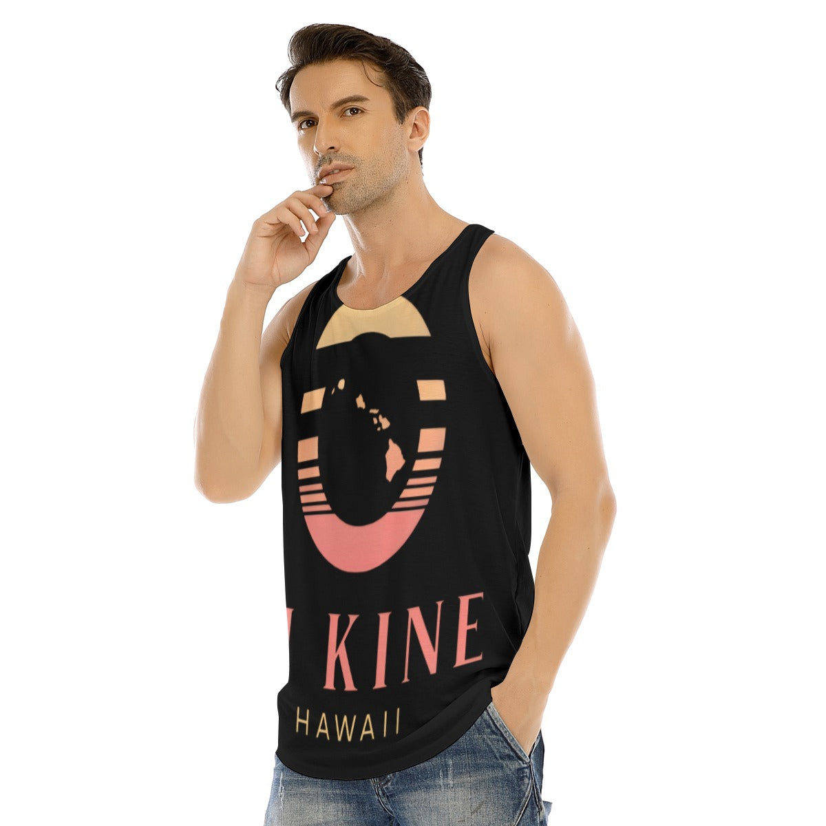All-Over Print Men's Curved Hem Long Tank Top