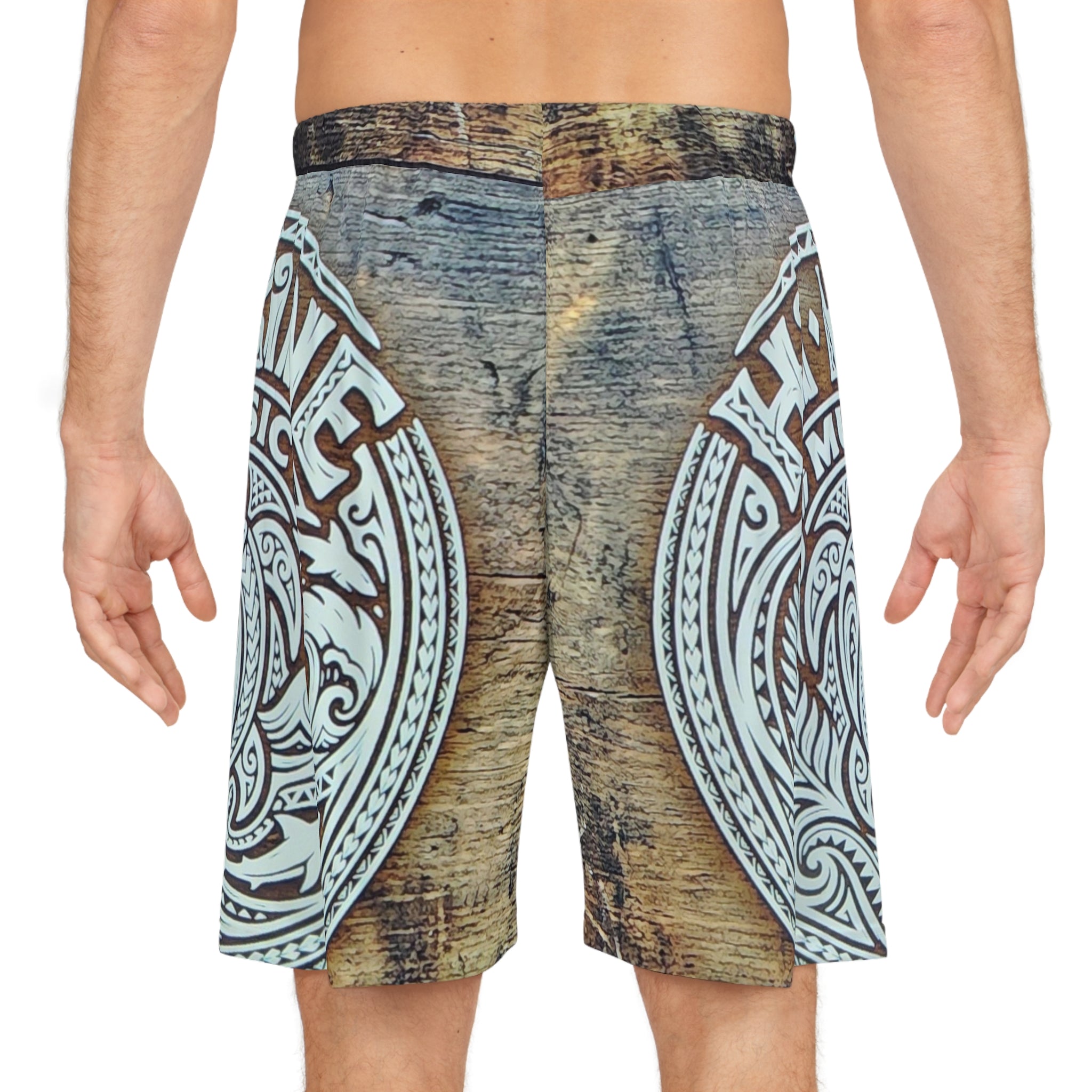 Album Cover Basketball Shorts — Vintage Wood Music Emblem AOP