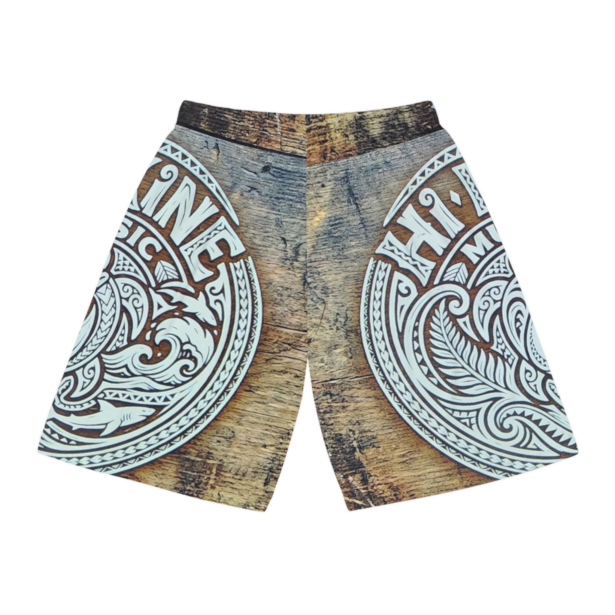 Album Cover Basketball Shorts — Vintage Wood Music Emblem AOP